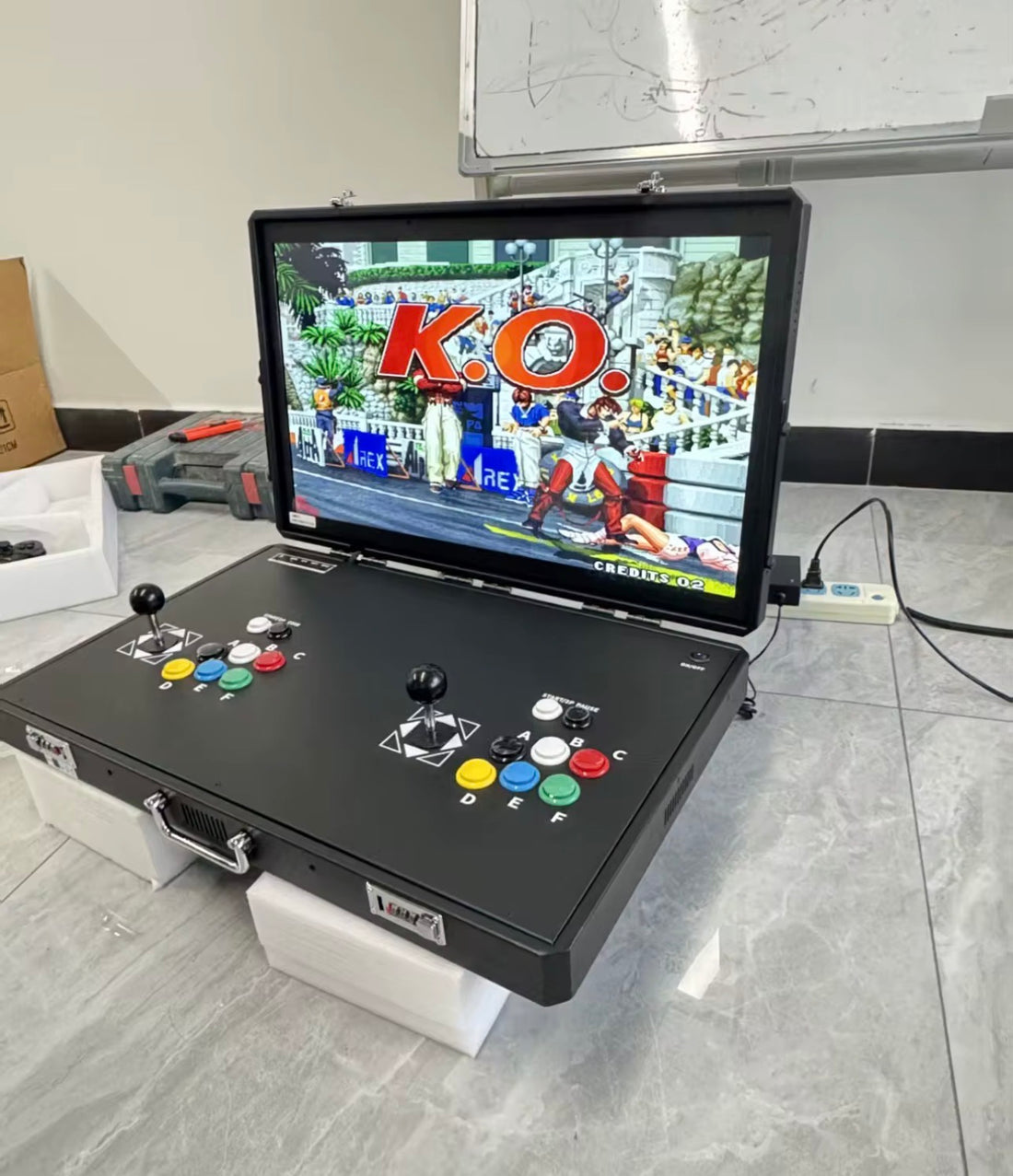CherryQuest 20-inch black foldable two-player arcade machine in use, front view