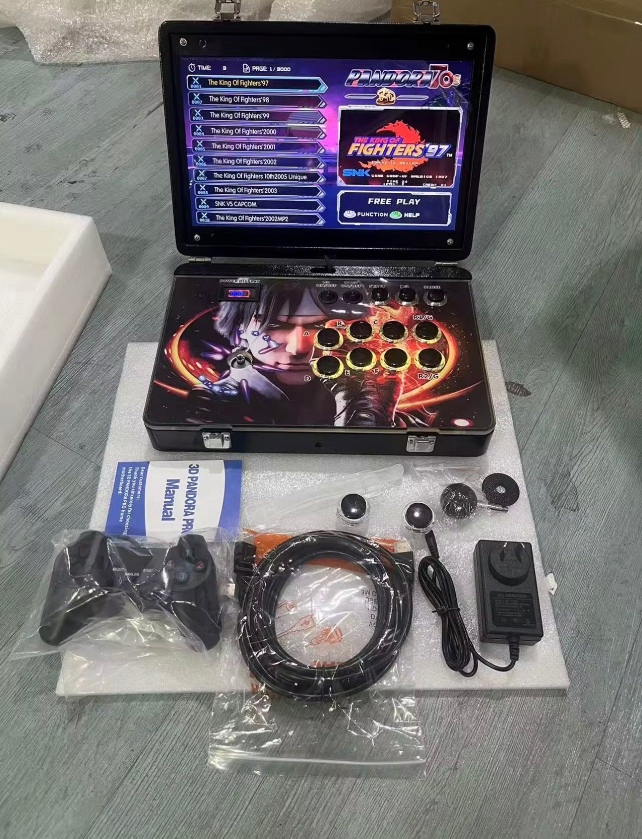 CherryQuest 14-inch foldable arcade machine with power supply, controllers and HDMI cable