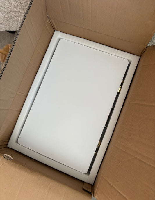 CherryQuest 20-inch white foldable arcade machine packed securely in its shipping box