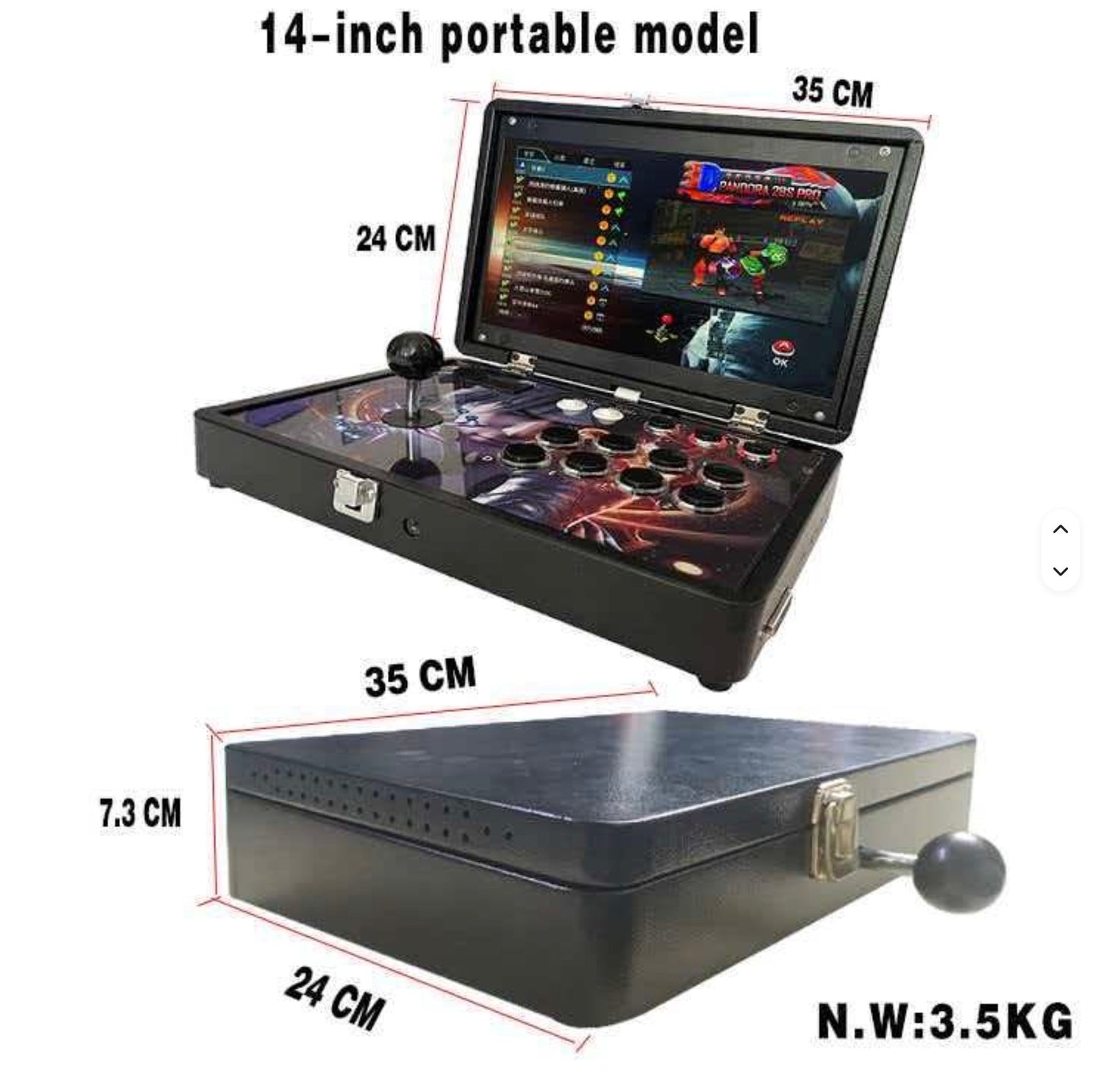 Cherryquest 14 Inch Foldable Portable Arcade Fighting Stick Console with 10,000+ Preloaded Games