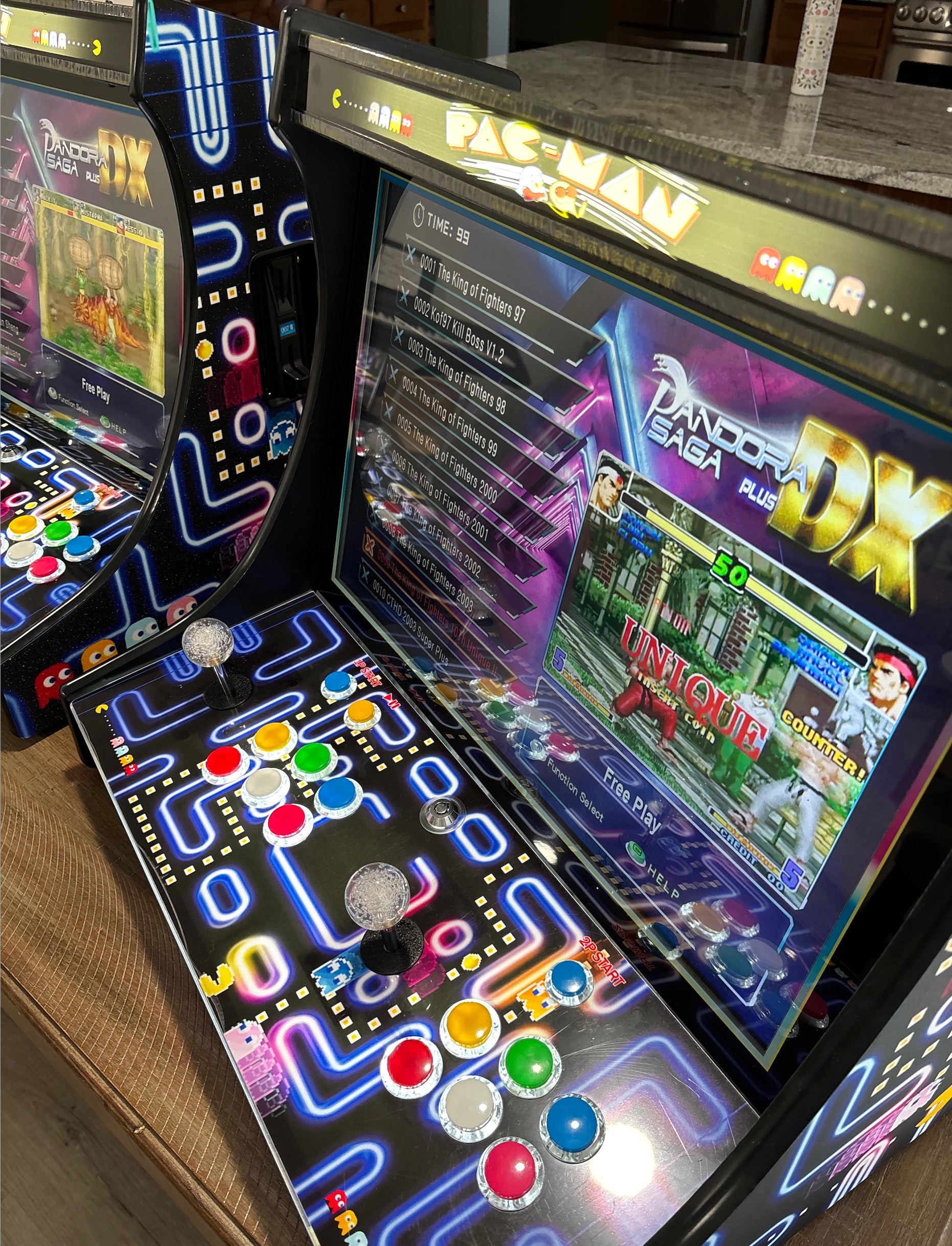 Two CherryQuest 22-inch tabletop arcade machines with illuminated controls, angled view