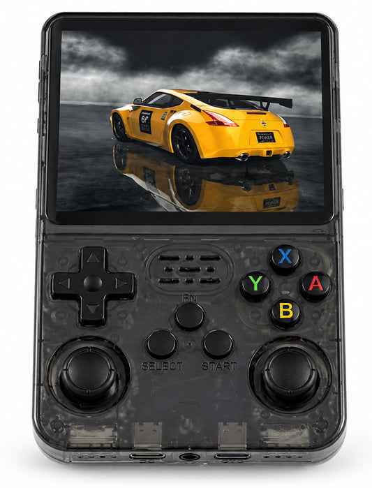 CherryQuest 4-inch black transparent vertical handheld game console, front view