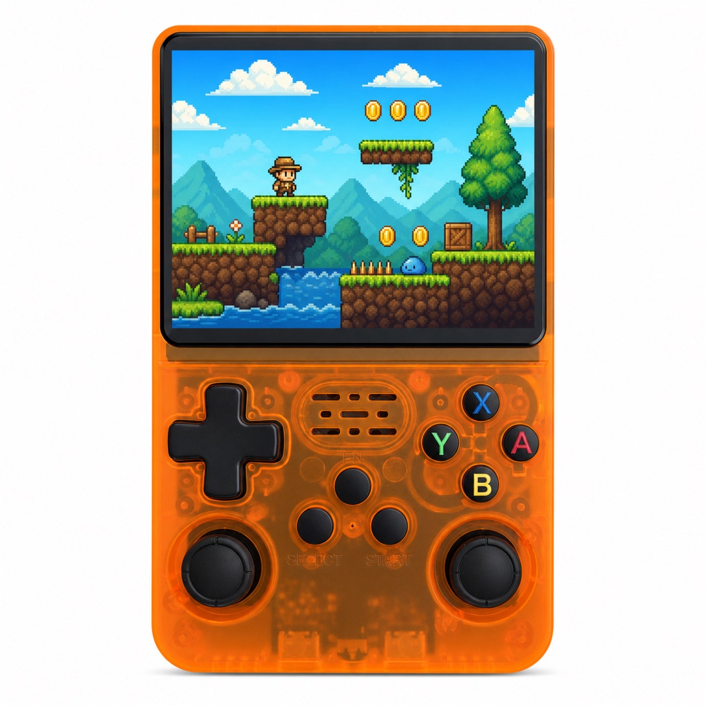 Orange transparent CherryQuest 4-inch vertical handheld game console